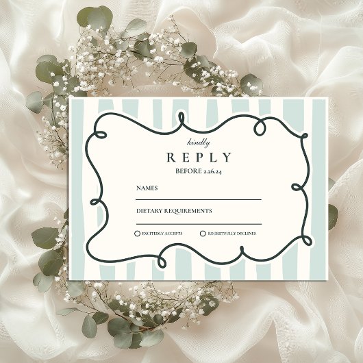 Cartons Réponse Mariage Cadre Ondulé Doodle Vert