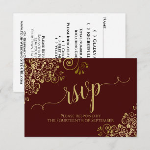 Cartons Réponse Mariage Calligraphie Auburn Brun et Or Lace