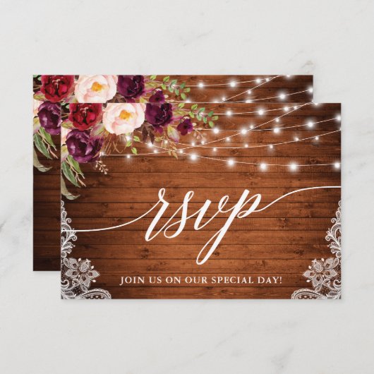 Cartons Réponse Mariage Calligraphié avec Lumières Rustiques de Bo (Devant / Derrière)