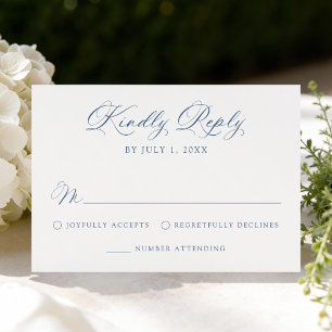 Cartons Réponse Mariage Calligraphié Bleu Marine Classique