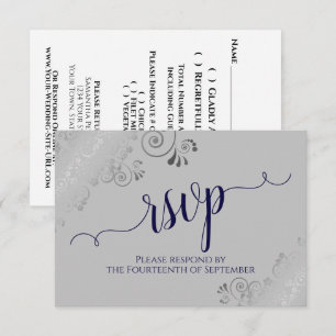 Cartons Réponse Mariage calligraphié bleu marine sur dentelle arge