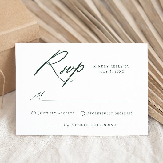 Cartons Réponse Mariage Calligraphié Élégant Vert
