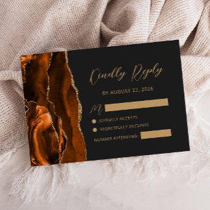 Cartons Réponse Mariage Calligraphié en Or Agate Orange Brûlé