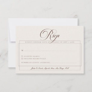 Cartons Réponse Mariage Calligraphie Marron Choco Classique Ivoire