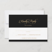 Cartons Réponse Mariage calligraphié noir et or classique (Devant)