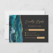 Cartons Réponse Mariage Calligraphié Or et Agate Bleu Turquoise (Devant)