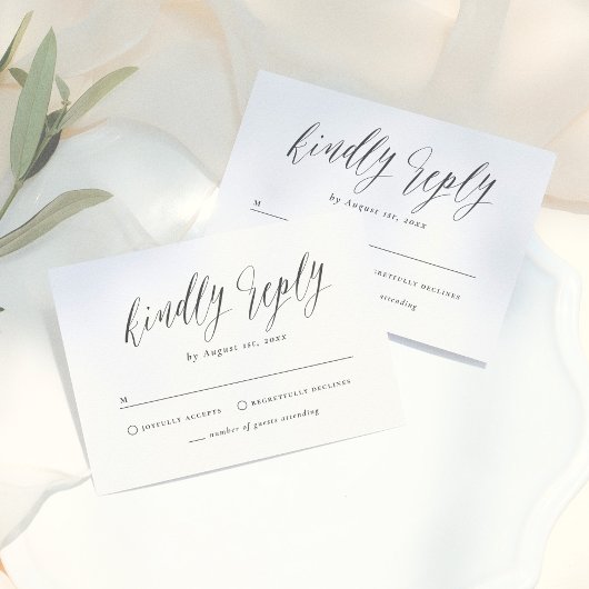 Cartons Réponse Mariage Calligraphie Simple Noir & Blanc