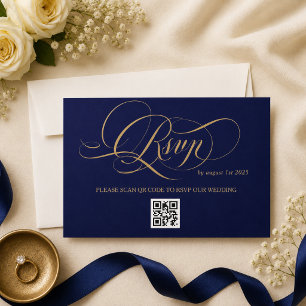 Cartons Réponse Mariage calligraphique romantique bleu royal