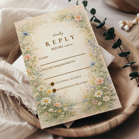 Cartons Réponse Mariage Campagnard Bleu Rosé