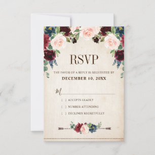 Cartons Réponse Mariage campagnard de Boho Rustique Floral de la m