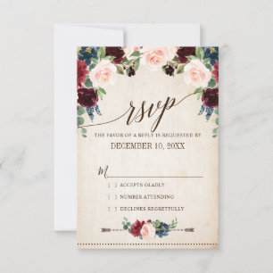 Cartons Réponse Mariage campagnard de Boho Rustique Floral de la m
