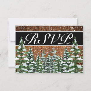 Cartons Réponse Mariage campagnard de bois et de forêt de neige no