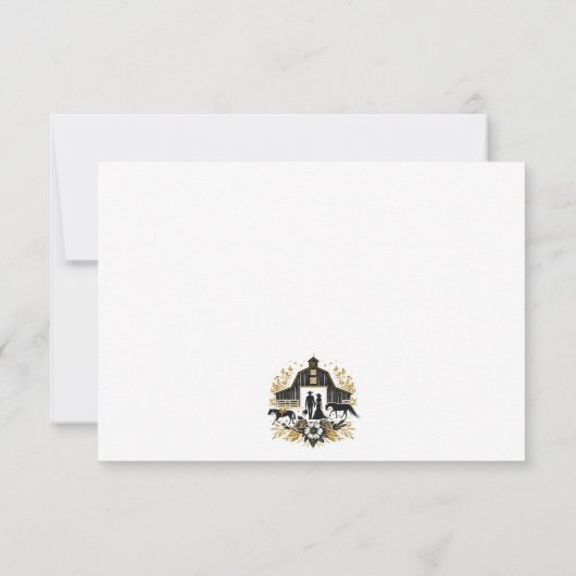 Cartons Réponse Mariage campagnard noir et or (Dos)