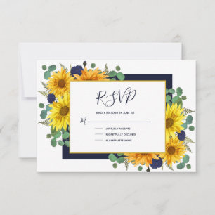 Cartons Réponse Mariage campagnard Rose Russe Sunflower Navy