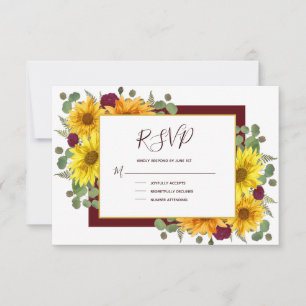Cartons Réponse Mariage campagnard Rose rustique Tournesol Bourgog