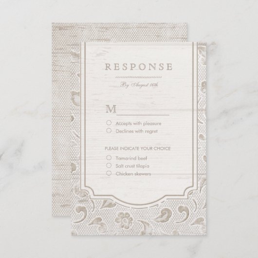 Cartons Réponse Mariage campagnard rustique en dentelle blanche RS (Devant / Derrière)