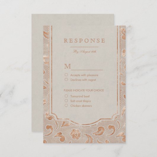 Cartons Réponse Mariage campagnard rustique en dentelle d'or Kraft (Devant / Derrière)