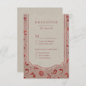 Cartons Réponse Mariage campagnard rustique en dentelle rouge Kraf (Devant / Derrière)