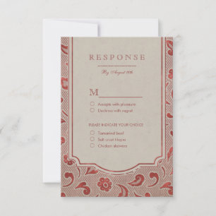 Cartons Réponse Mariage campagnard rustique en dentelle rouge Kraf