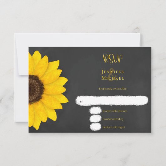 Cartons Réponse mariage campagnard rustique tournesol chalkboard R (Devant)
