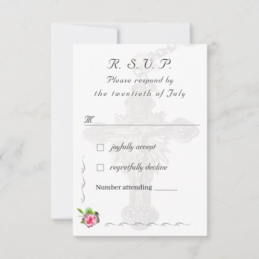 Cartons Réponse Mariage catholique Rose nuptial (Devant)