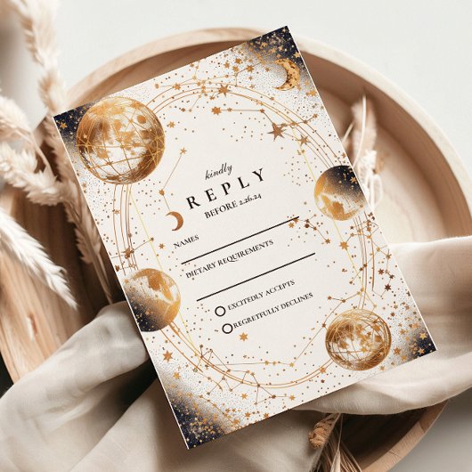 Cartons Réponse Mariage céleste au clair de lune doré