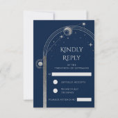 Cartons Réponse Mariage Céleste Bleu Argent Soleil Lune Étoiles (Devant)