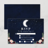 Cartons Réponse Mariage céleste Blue Sky Moon Stars Floral Repas (Devant / Derrière)