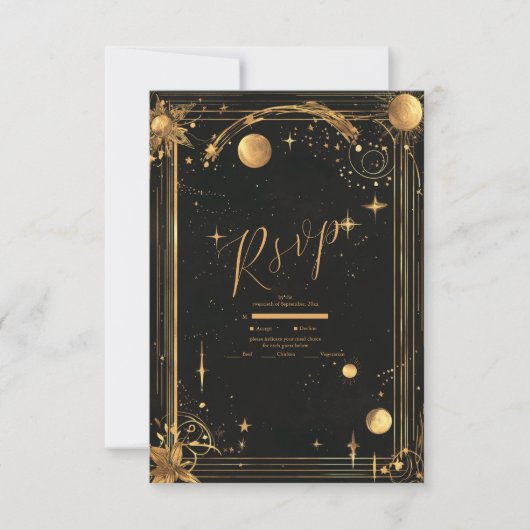 Cartons Réponse Mariage céleste de minuit noir étoiles lune (Devant)