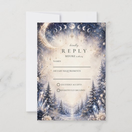 Cartons Réponse Mariage céleste d'hiver intemporel (Devant)
