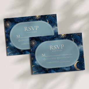 Cartons Réponse Mariage Céleste Élégant Or Bleu Ciel Étoilé