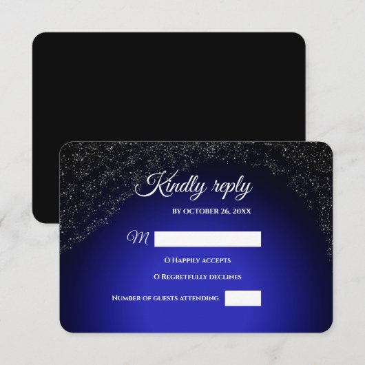 Cartons Réponse Mariage céleste Pleine lune et étoiles Bleu de min (Devant / Derrière)