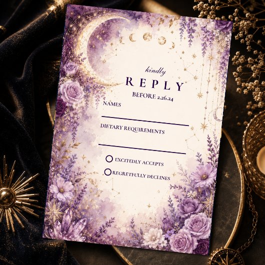 Cartons Réponse Mariage céleste pourpre enchanté