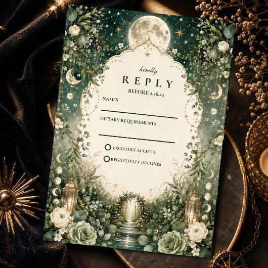 Cartons Réponse Mariage céleste vert élégant