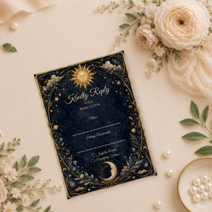 Cartons Réponse Mariage Céleste Vintage Soleil Lune