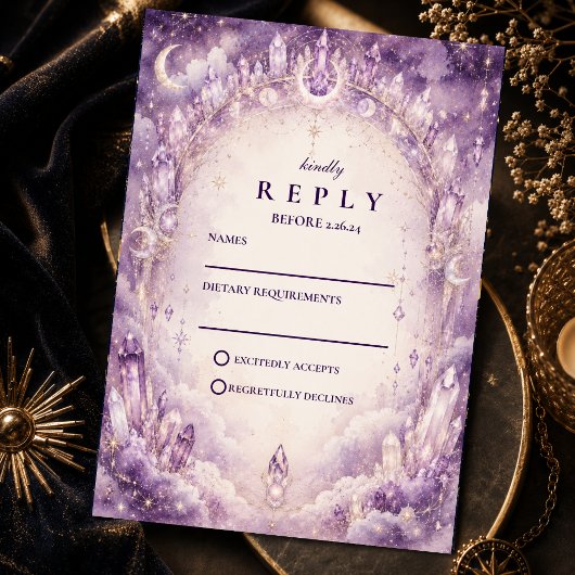 Cartons Réponse Mariage céleste violet éthéré