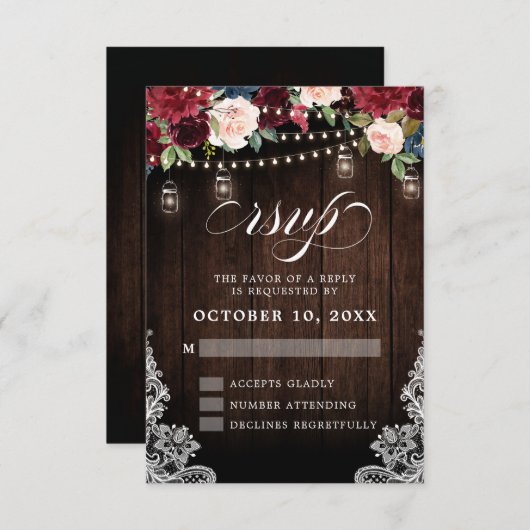 Cartons Réponse Mariage Champêtre en Jarre de Maçon en Bois Rustiq (Devant / Derrière)