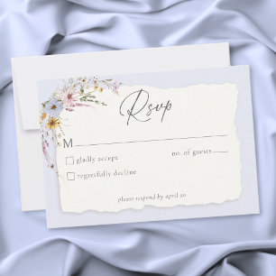 Cartons Réponse Mariage Champêtre Fleur Sauvage Bleu Poussiéreux R