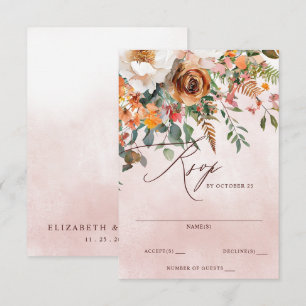 Cartons Réponse Mariage Champêtre Floral Orange Automne