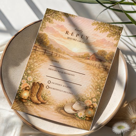Cartons Réponse Mariage Champêtre Rustique Occidental