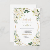 Cartons Réponse Mariage Charmant Aquarelle Fleurs Blanches Or (Devant / Derrière)
