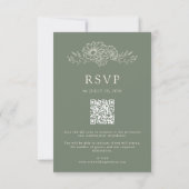 Cartons Réponse Mariage chic avec code QR botanique Daisy vert sau (Dos)