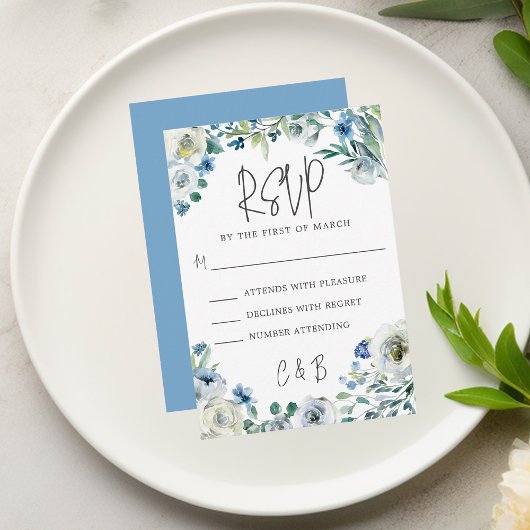 Cartons Réponse Mariage Chic Blue Floral Spring