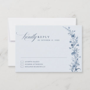 Cartons Réponse Mariage Chic Classique Victorien Bleu à la Françai