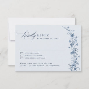 Cartons Réponse Mariage Chic Classique Victorien Bleu Français