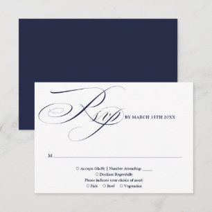 Cartons Réponse Mariage chic élégant moderne bleu marine écriture