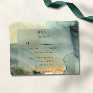 Cartons Réponse Mariage chic en granit bleu vert Aquarelle