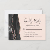 Cartons Réponse Mariage Chic Rose Gold Agate Blush (Devant)