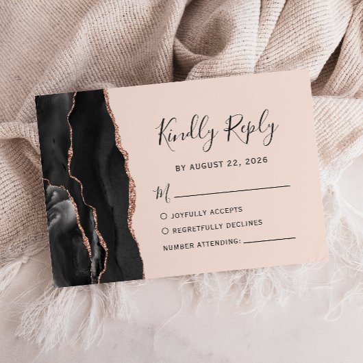 Cartons Réponse Mariage Chic Rose Gold Agate Blush
