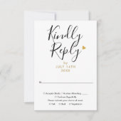 Cartons Réponse Mariage Chic Script Cœur en Or Élégant (Devant)